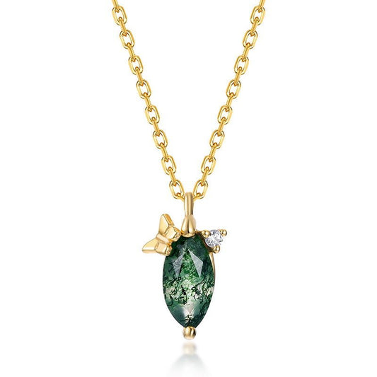 Natural Moss Agate Marquise Pendant Necklace 925 Silver Moss Stone Gift for Her