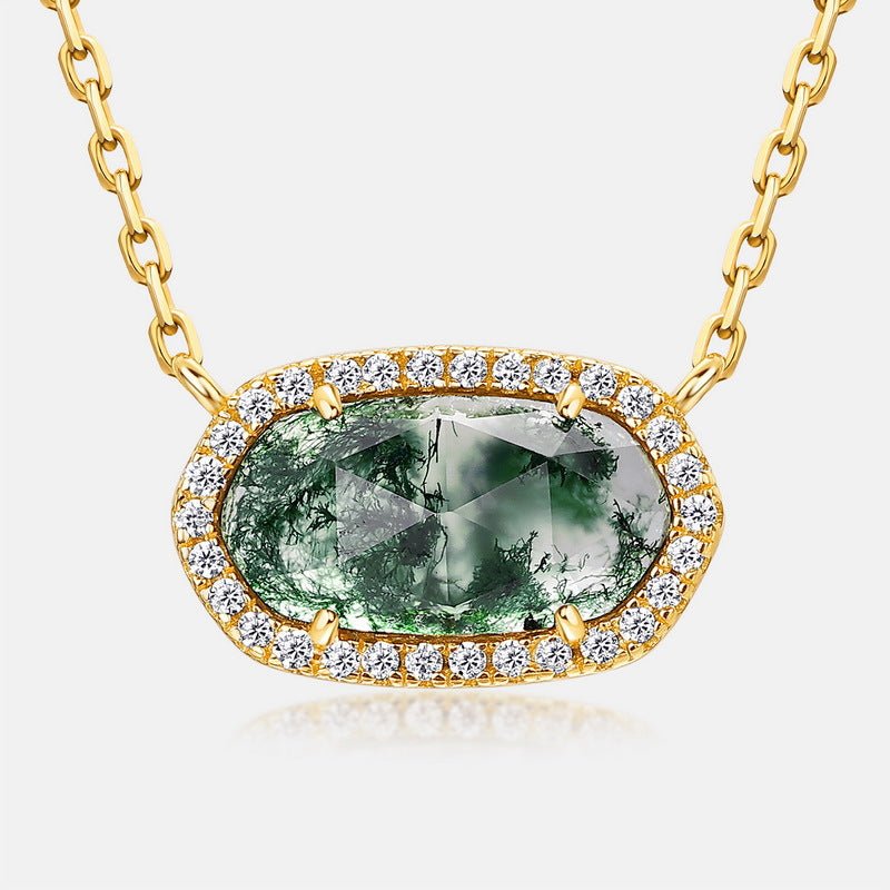 Natural Moss Agate Necklace 925 Sterling Silver Genuine Green Moss Agate Pendant Jewelry Gift