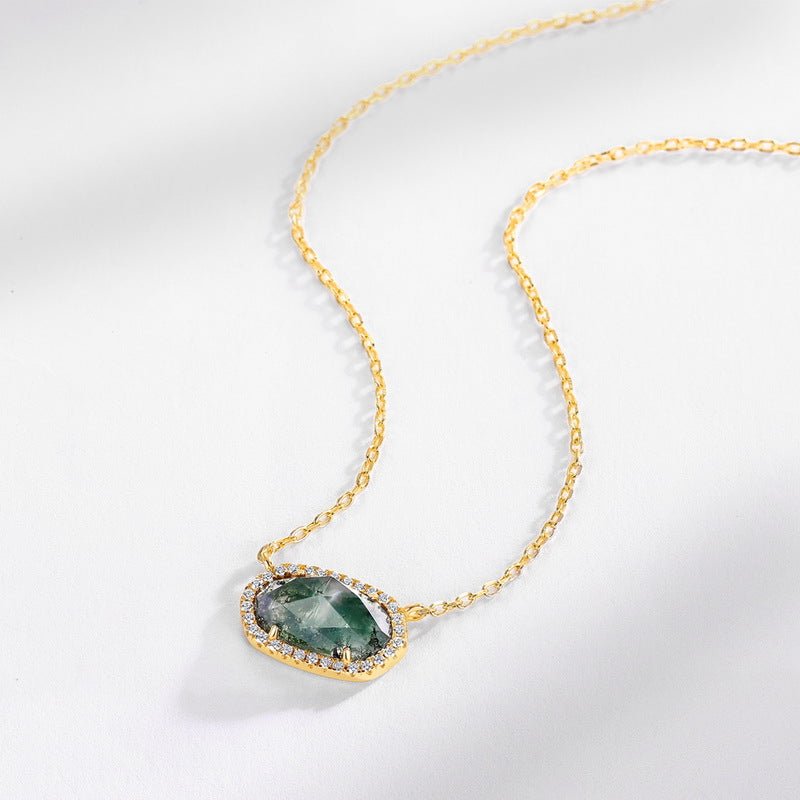 Natural Moss Agate Necklace 925 Sterling Silver Genuine Green Moss Agate Pendant Jewelry Gift