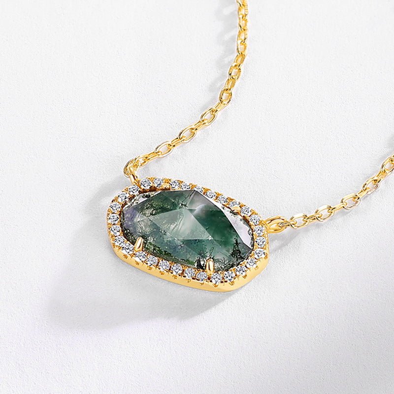 Natural Moss Agate Necklace 925 Sterling Silver Genuine Green Moss Agate Pendant Jewelry Gift