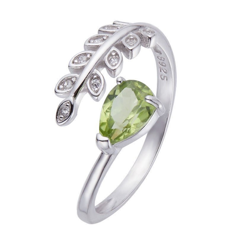 Natural Pear Peridot Olive Leaf Ring 925 Sterling Silver Leaf Open Design Ring Perfect Birthday Wedding Anniversary Gift