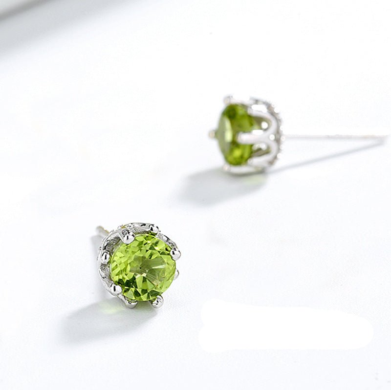 Natural Peridot Earrings 925 Sterling Silver Crystal Crown August Birthstone Christmas Gift for Her