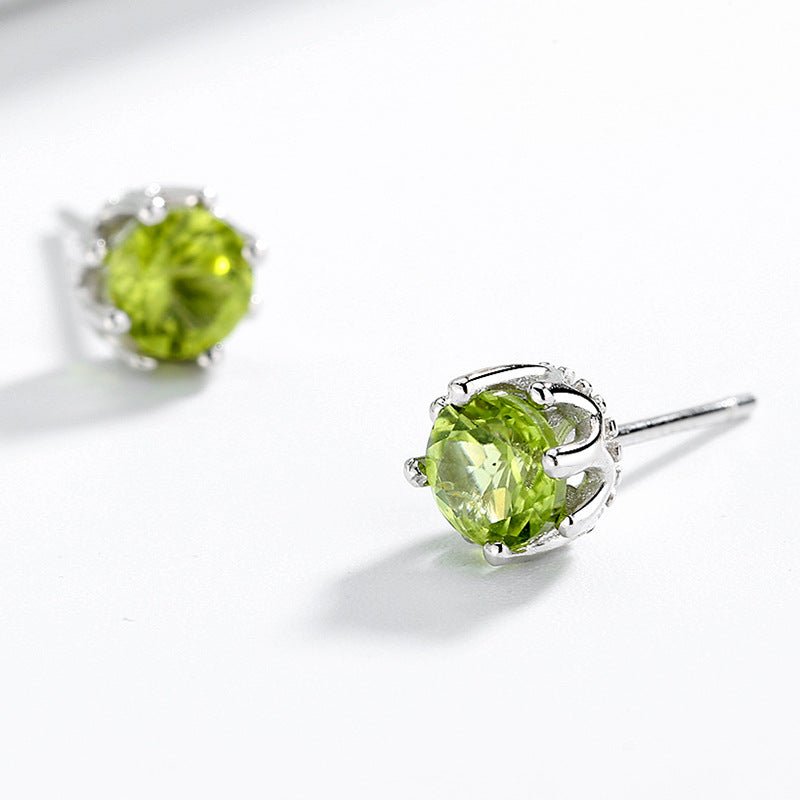 Natural Peridot Earrings 925 Sterling Silver Crystal Crown August Birthstone Christmas Gift for Her