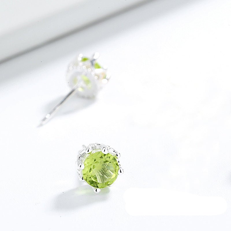 Natural Peridot Earrings 925 Sterling Silver Crystal Crown August Birthstone Christmas Gift for Her