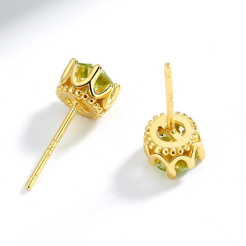 Natural Peridot Earrings 925 Sterling Silver Crystal Crown August Birthstone Christmas Gift for Her