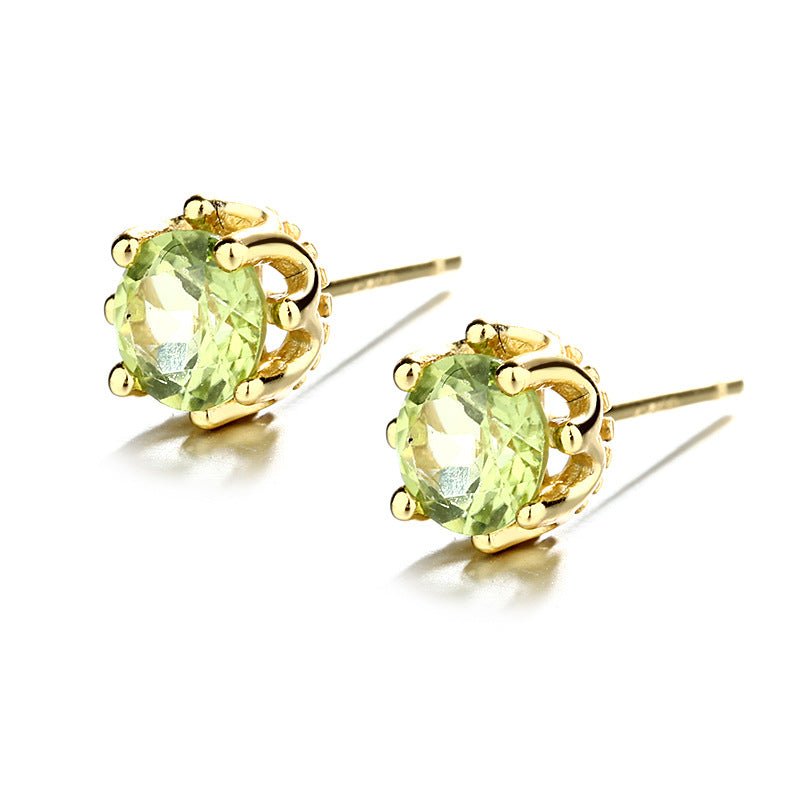 Natural Peridot Earrings 925 Sterling Silver Crystal Crown August Birthstone Christmas Gift for Her