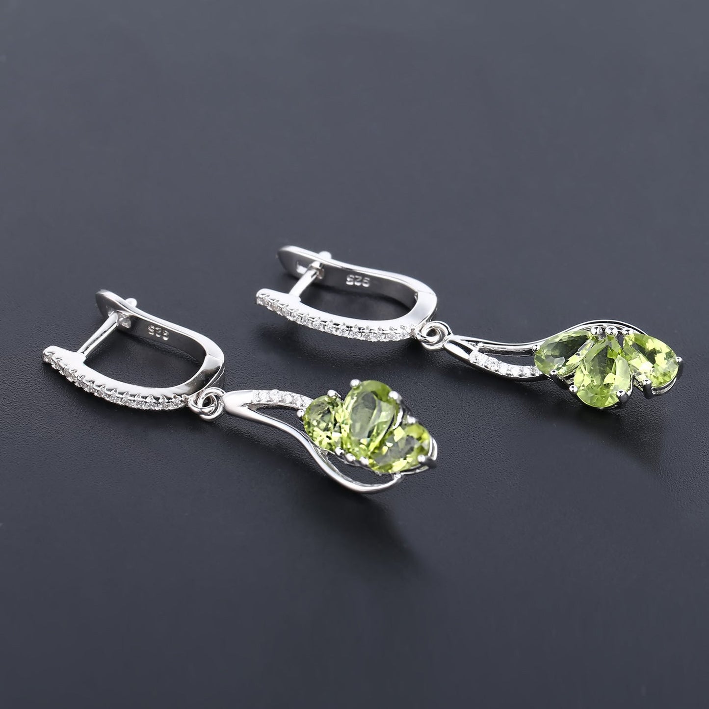 Natural Peridot Hoop Drop Earrings for Women, 925 Sterling Silver Anniversary Birthday Gift