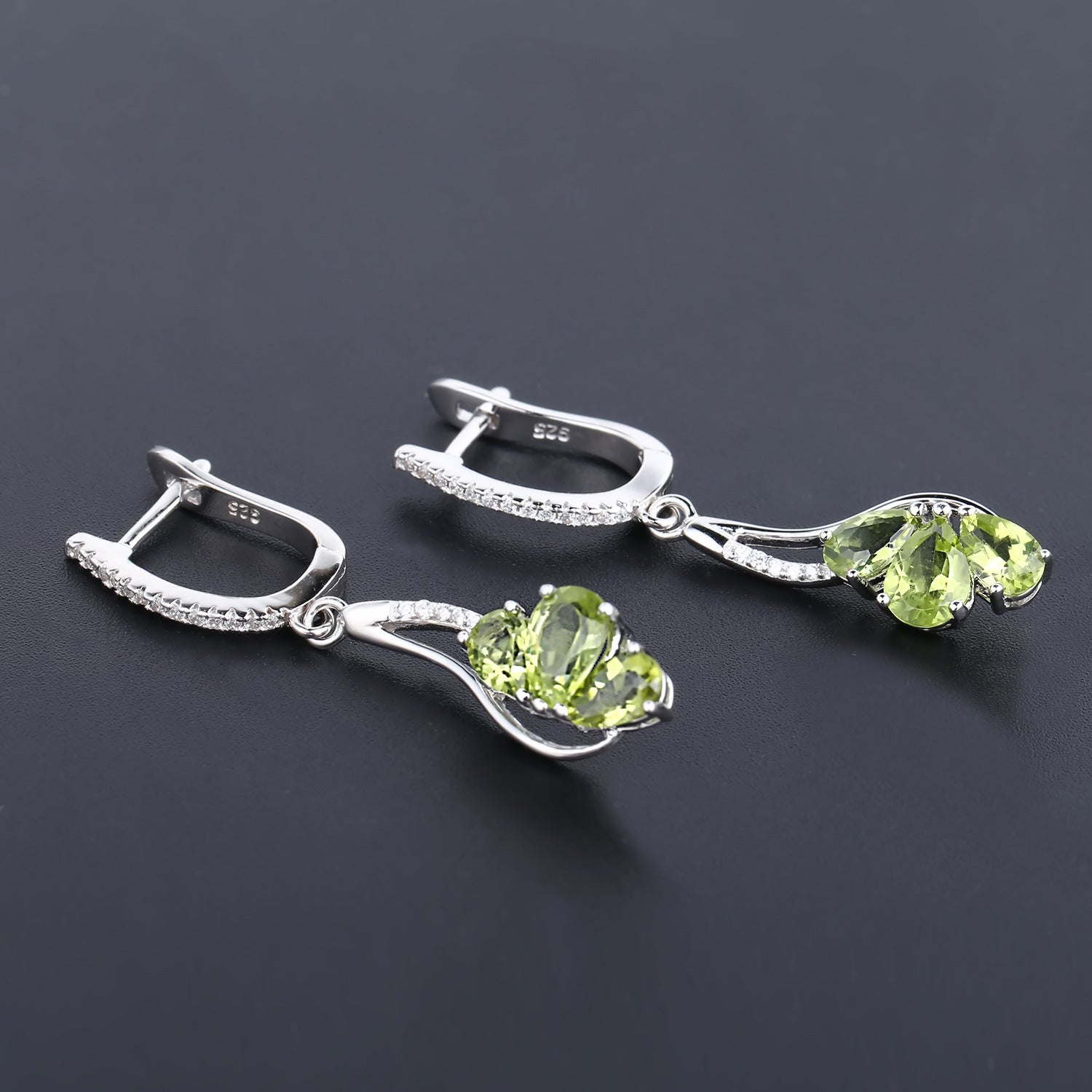 Natural Peridot Hoop Drop Earrings for Women, 925 Sterling Silver Anniversary Birthday Gift