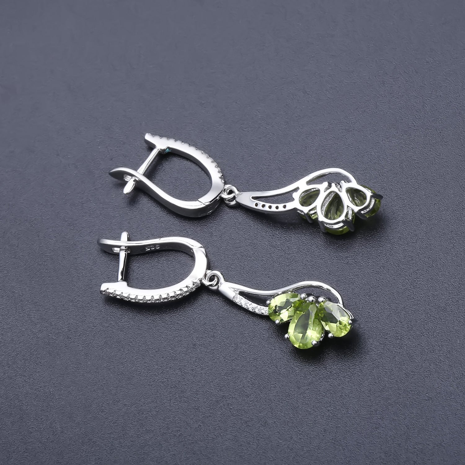 Natural Peridot Hoop Drop Earrings for Women, 925 Sterling Silver Anniversary Birthday Gift