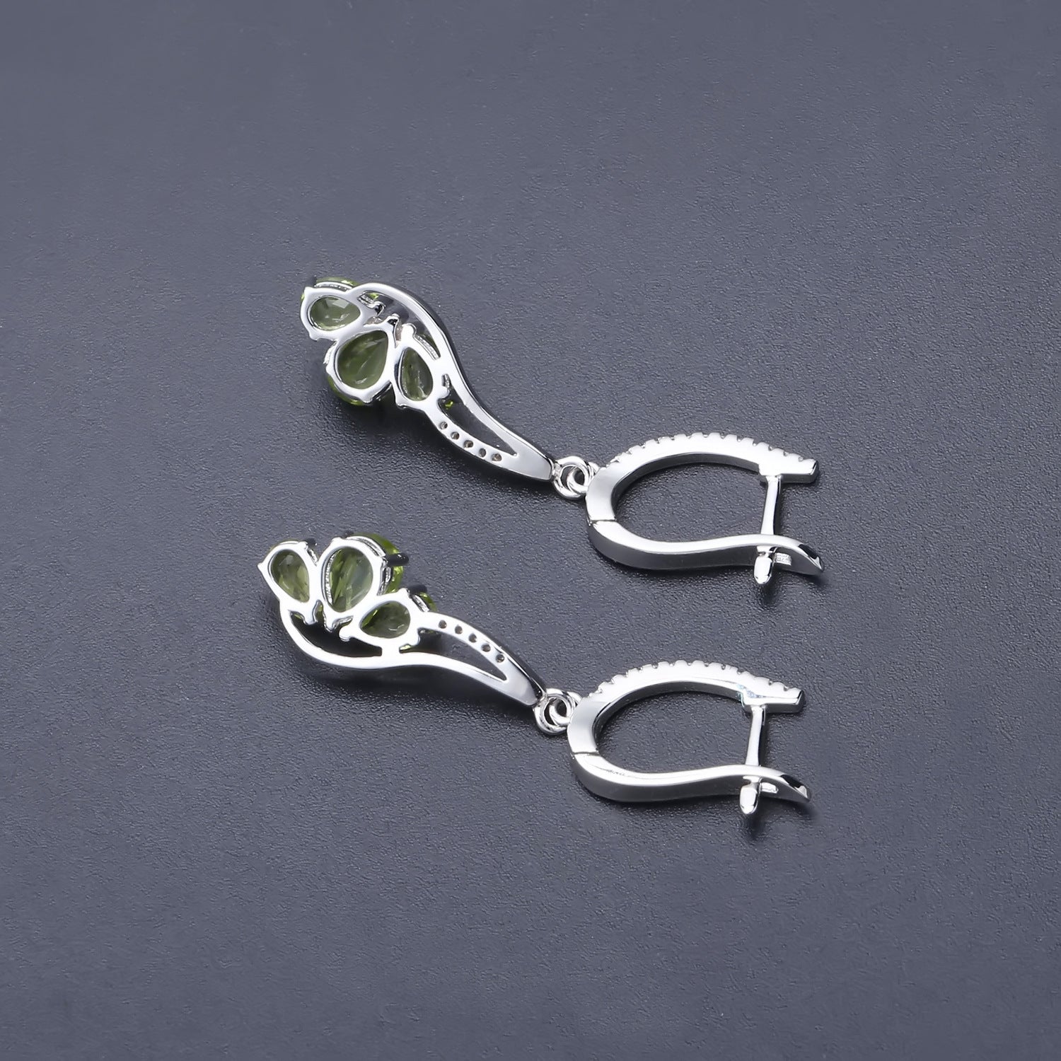 Natural Peridot Hoop Drop Earrings for Women, 925 Sterling Silver Anniversary Birthday Gift