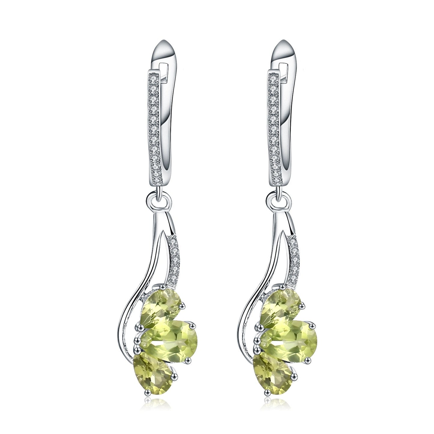 Natural Peridot Hoop Drop Earrings for Women, 925 Sterling Silver Anniversary Birthday Gift