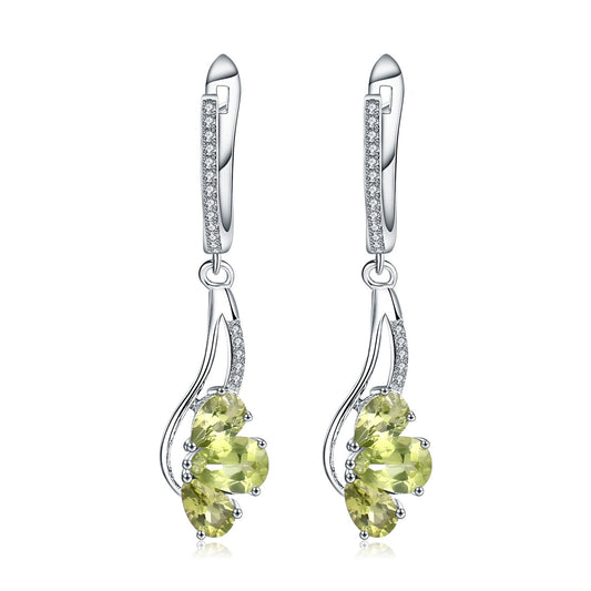 Natural Peridot Hoop Drop Earrings for Women, 925 Sterling Silver Anniversary Birthday Gift