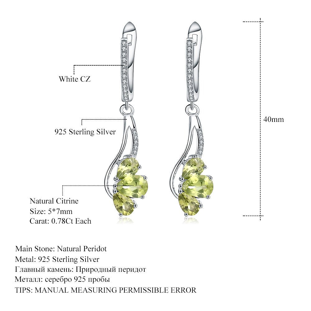 Natural Peridot Hoop Drop Earrings for Women, 925 Sterling Silver Anniversary Birthday Gift
