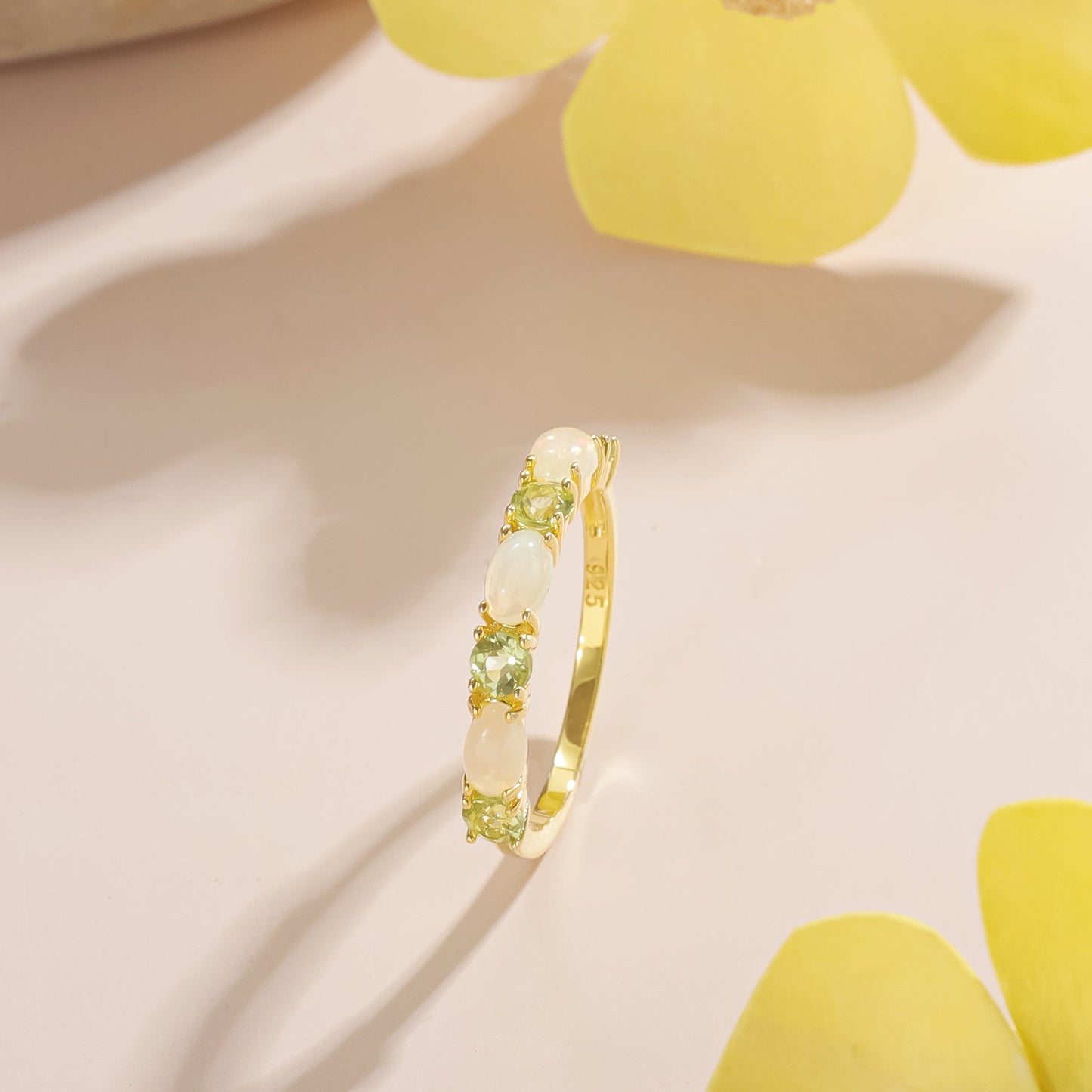 Natural Peridot & Opal Ring Dainty Geometric 925 Sterling Silver Jewelry Anniversary Birthday Gift