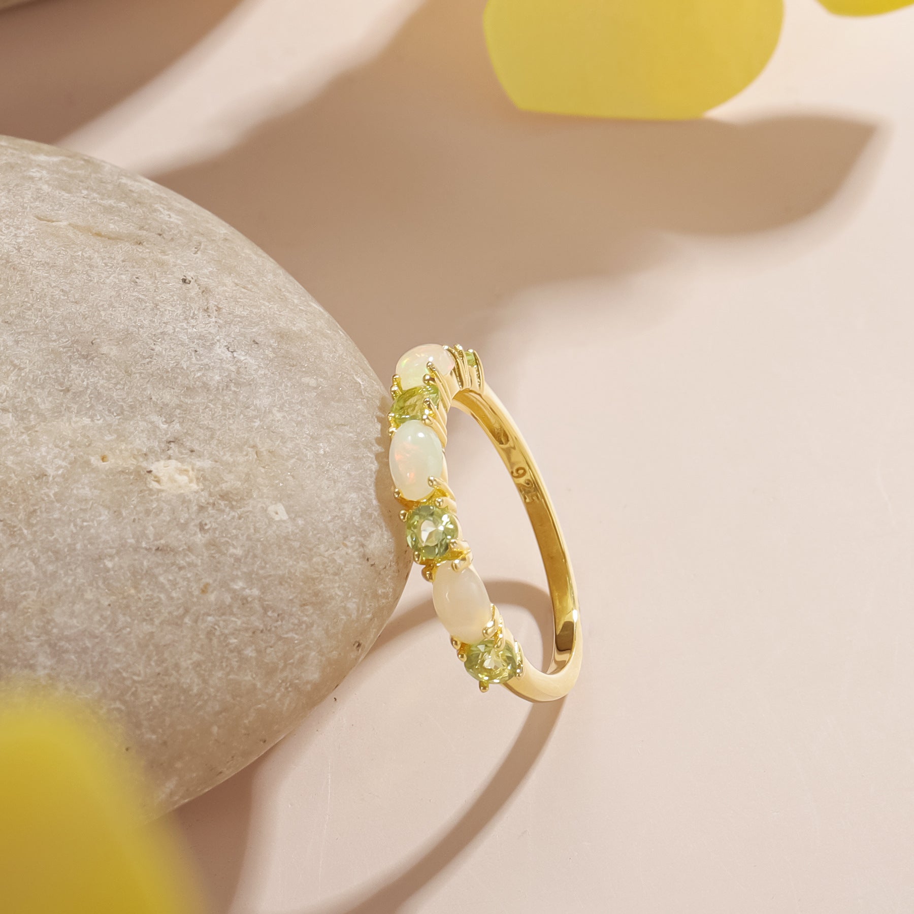 Natural Peridot & Opal Ring Dainty Geometric 925 Sterling Silver Jewelry Anniversary Birthday Gift