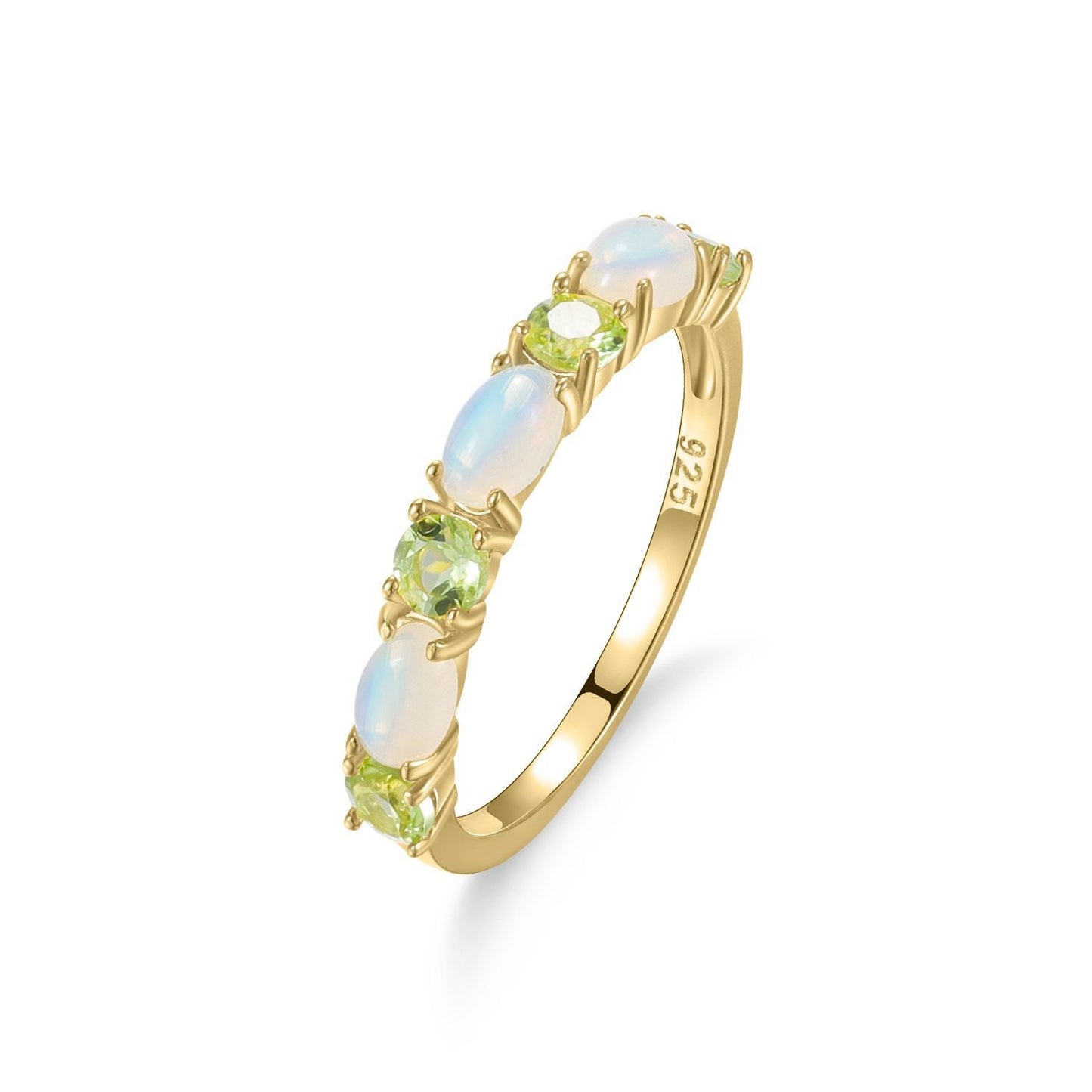 Natural Peridot & Opal Ring Dainty Geometric 925 Sterling Silver Jewelry Anniversary Birthday Gift