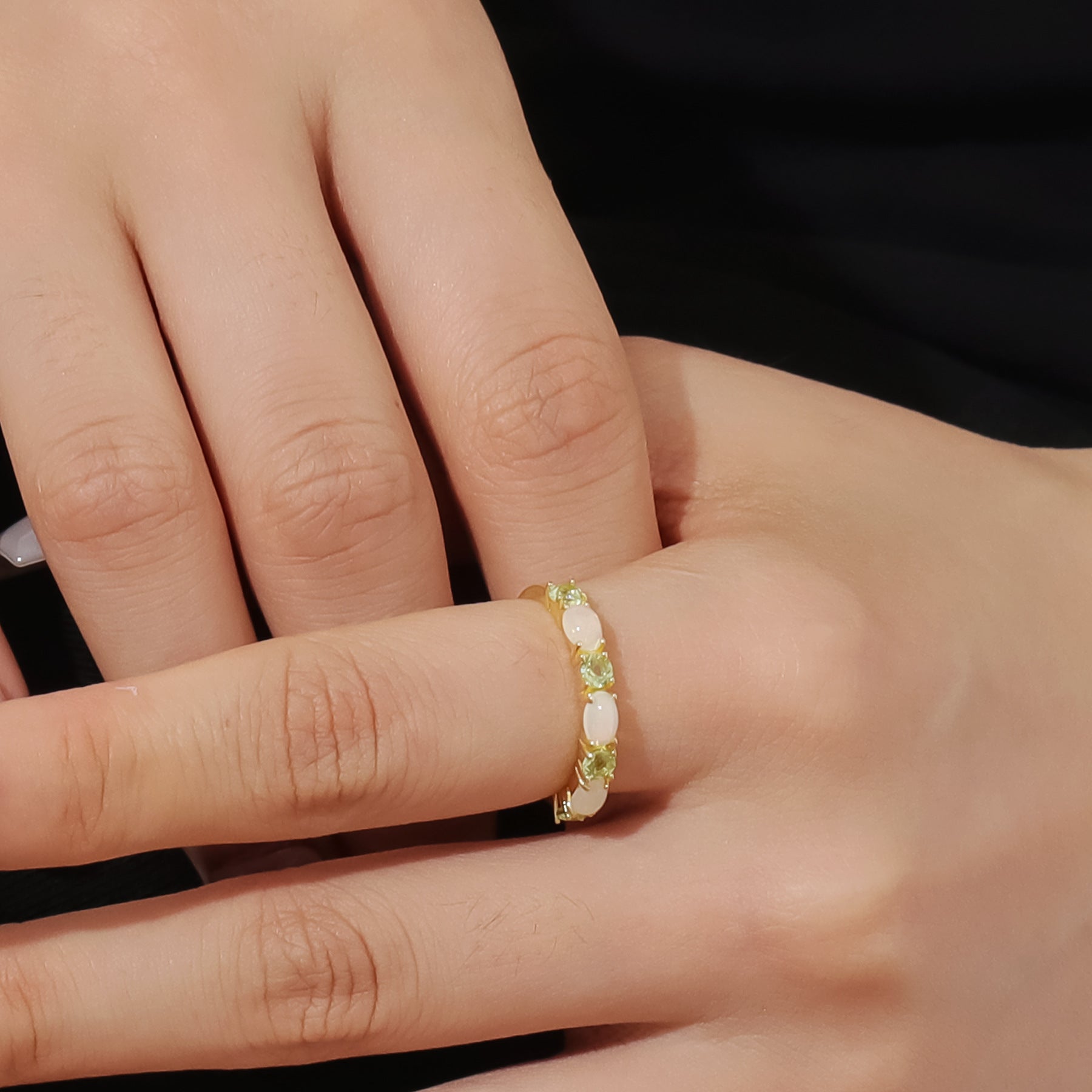 Natural Peridot & Opal Ring Dainty Geometric 925 Sterling Silver Jewelry Anniversary Birthday Gift