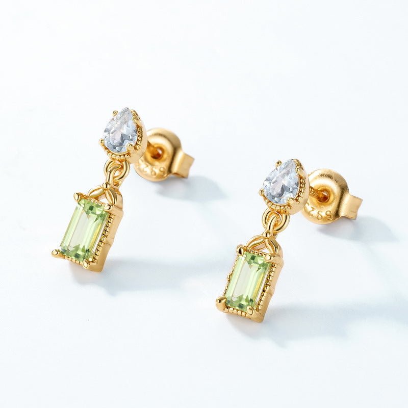 Natural Peridot Stud Earrings 925 Sterling Silver with 10K Gold Plating Birthstone Gift for Women