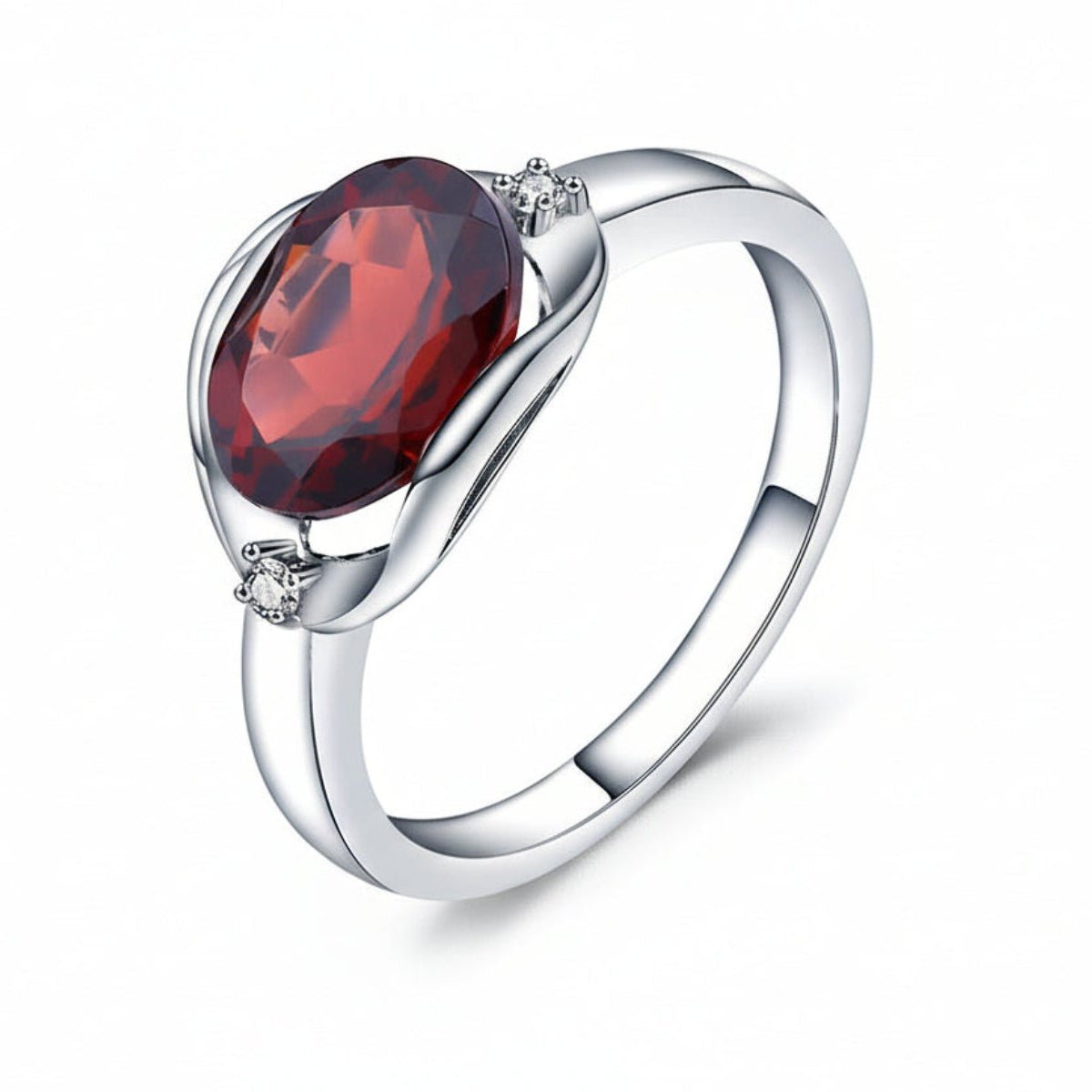 Natural Red Garnet & Treated Blue Sapphire Geometric Ring | 925 Sterling Silver | East - West Stone Setting