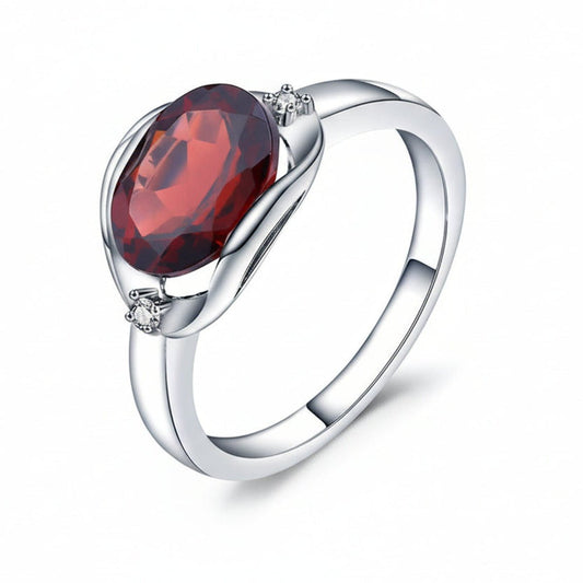 Natural Red Garnet & Treated Blue Sapphire Geometric Ring | 925 Sterling Silver | East - West Stone Setting