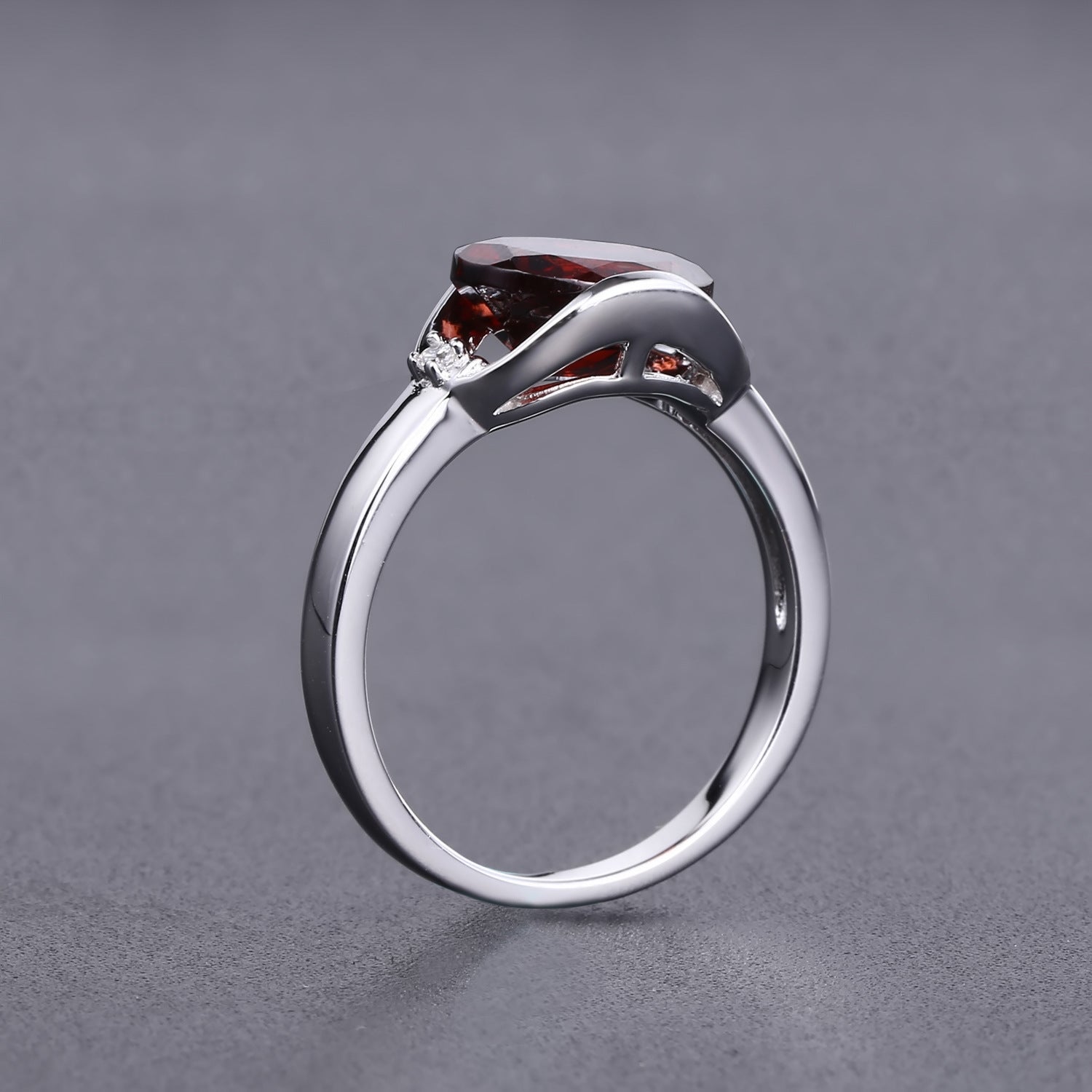 Natural Red Garnet & Treated Blue Sapphire Geometric Ring | 925 Sterling Silver | East - West Stone Setting