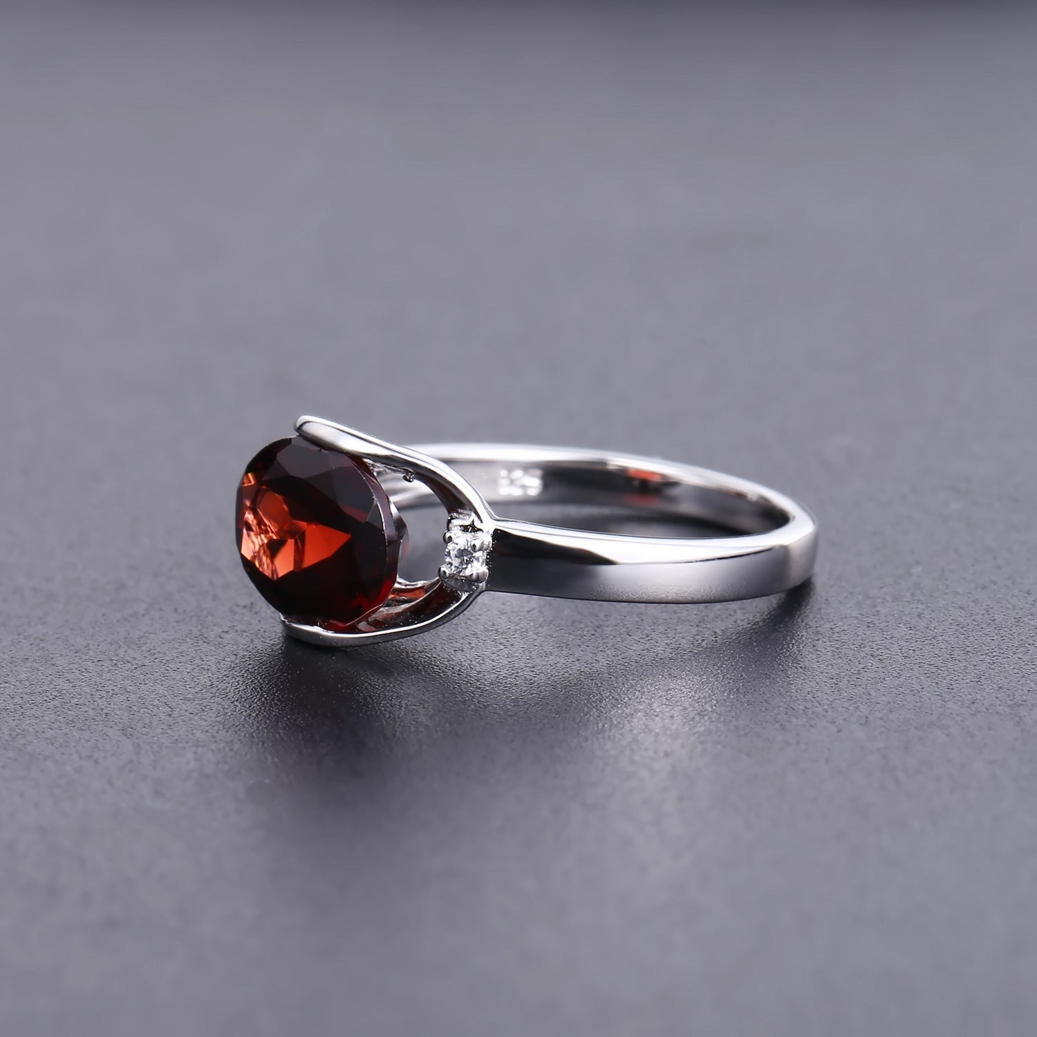 Natural Red Garnet & Treated Blue Sapphire Geometric Ring | 925 Sterling Silver | East - West Stone Setting