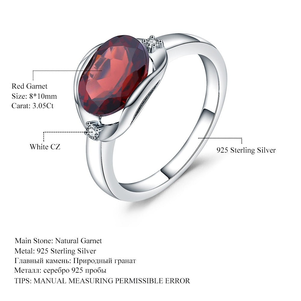 Natural Red Garnet & Treated Blue Sapphire Geometric Ring | 925 Sterling Silver | East - West Stone Setting