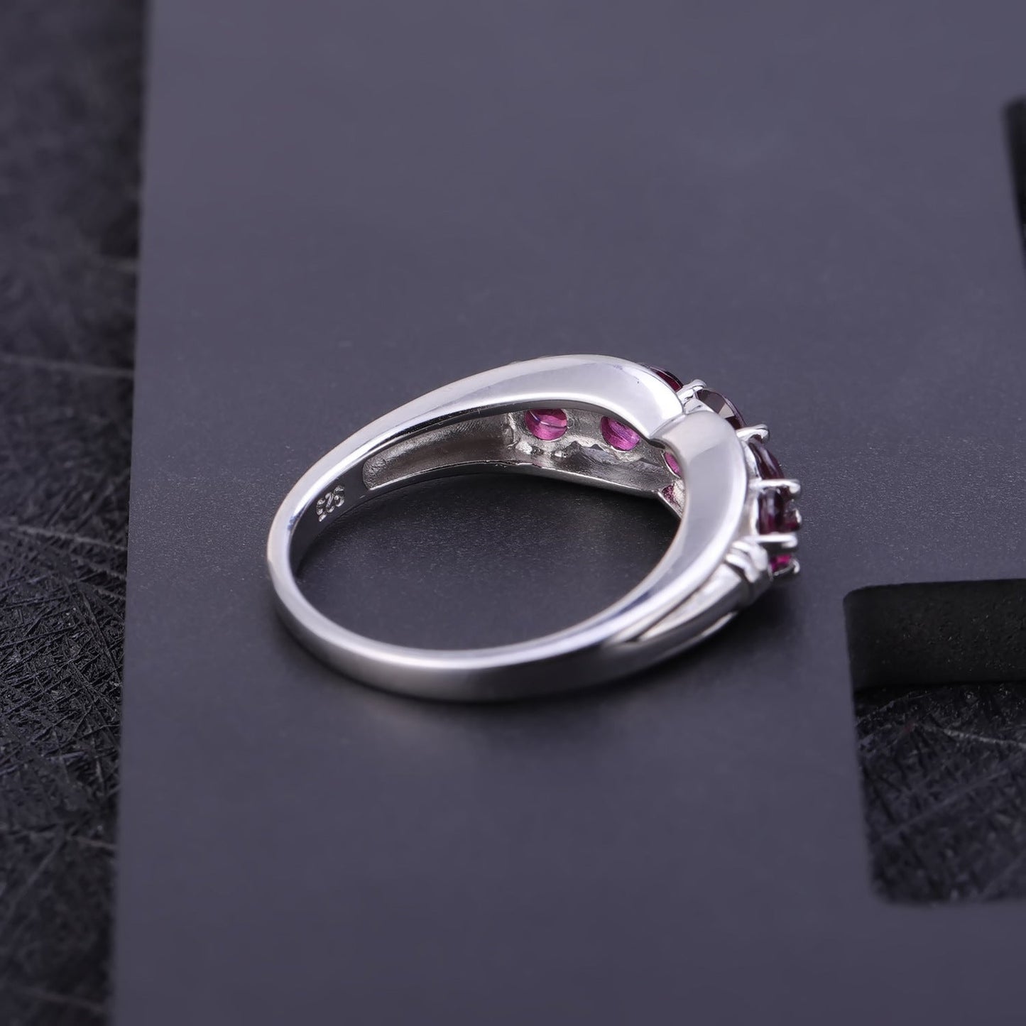 Natural Rose Garnet Geometric Ring 925 Sterling Silver Women's Engagement Ring