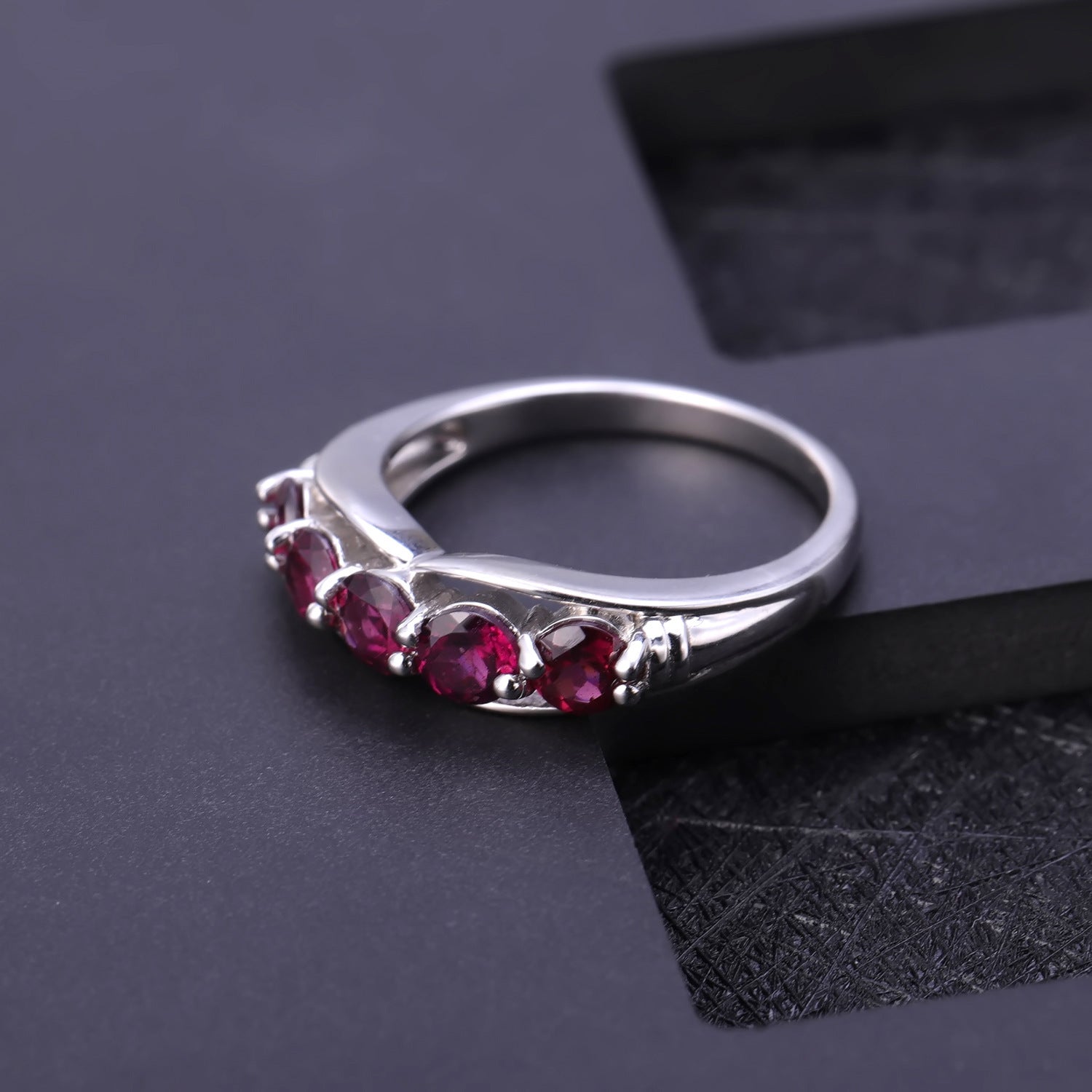 Natural Rose Garnet Geometric Ring 925 Sterling Silver Women's Engagement Ring