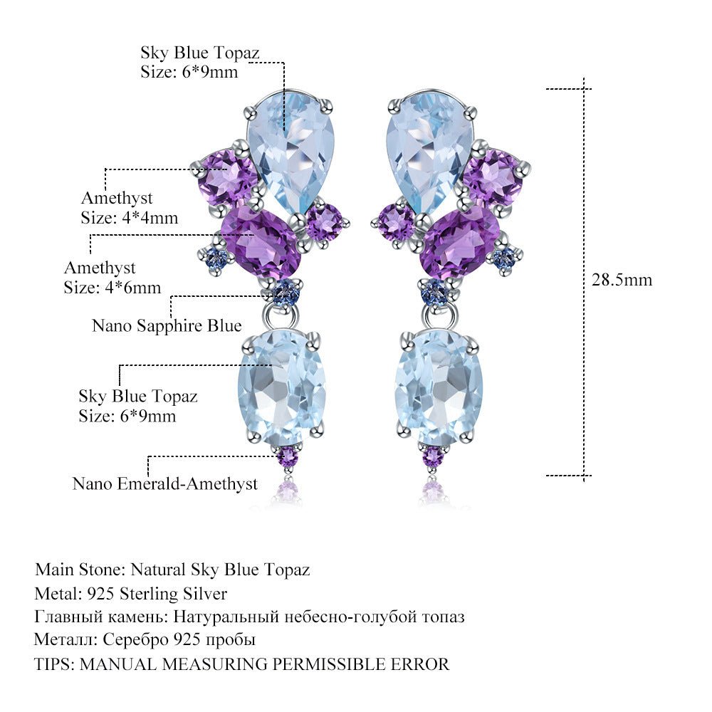 Natural Sky Blue Topaz Amethyst Earrings Banquet 925 Silver Earrings
