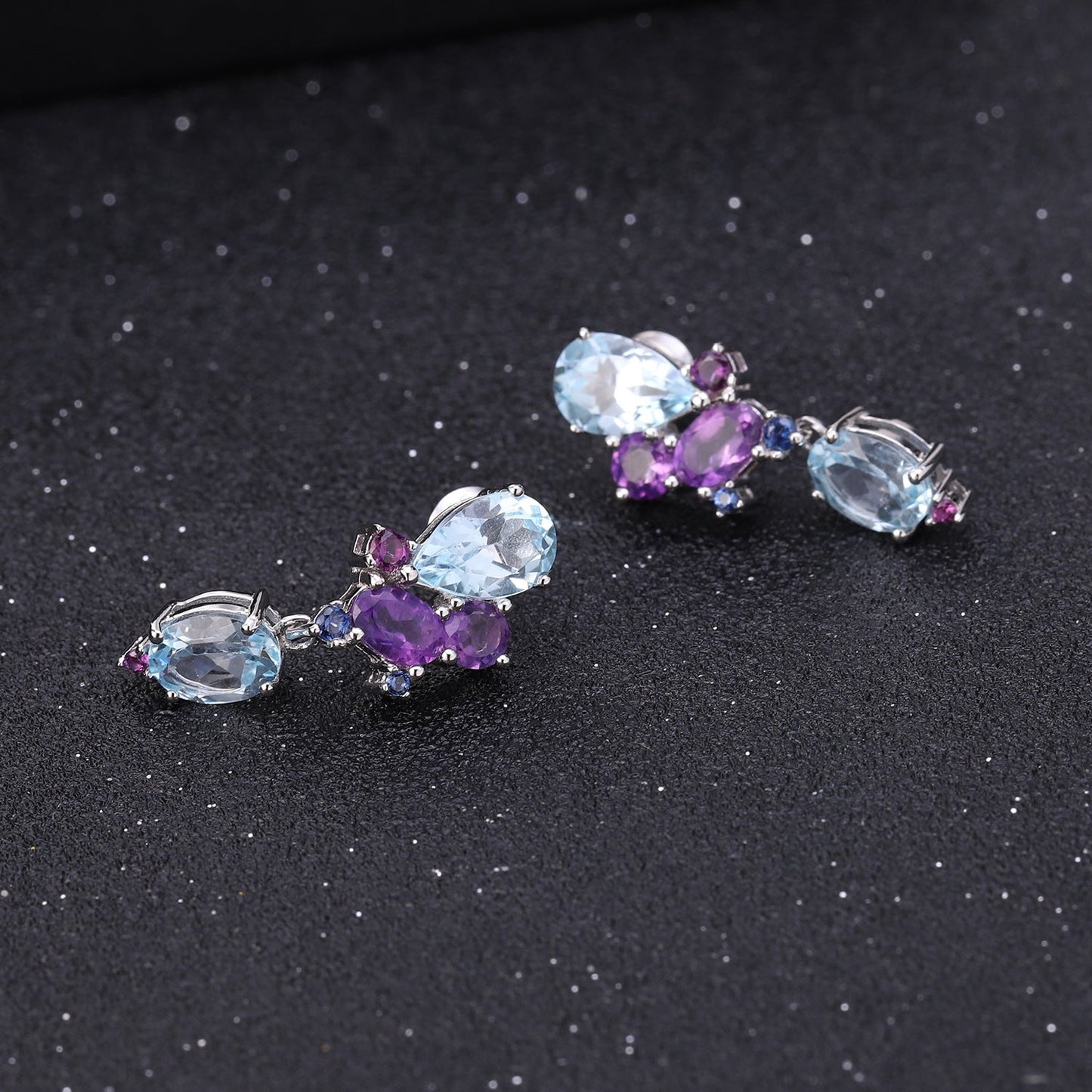 Natural Sky Blue Topaz Amethyst Earrings Banquet 925 Silver Earrings