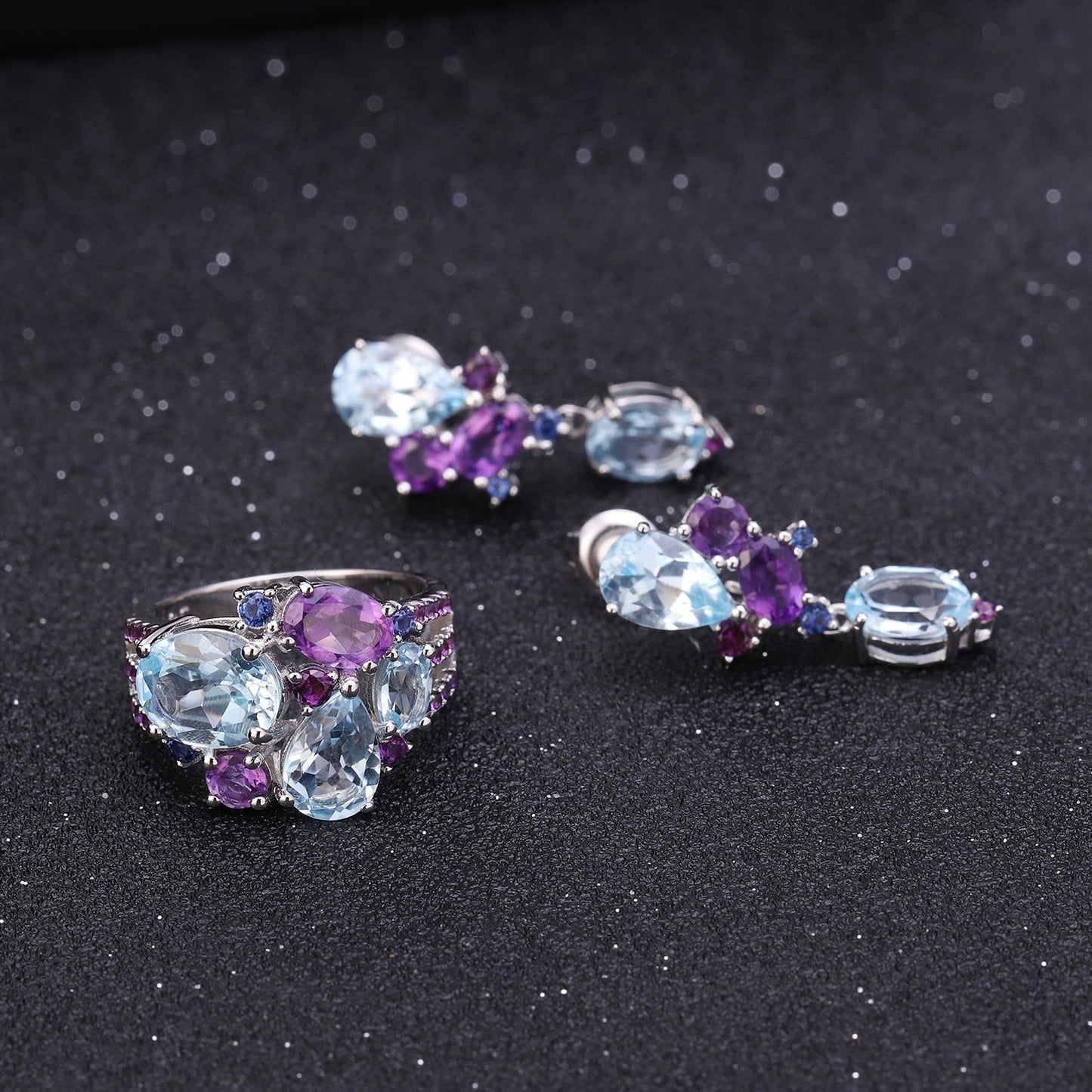 Natural Sky Blue Topaz Amethyst Earrings Banquet 925 Silver Earrings