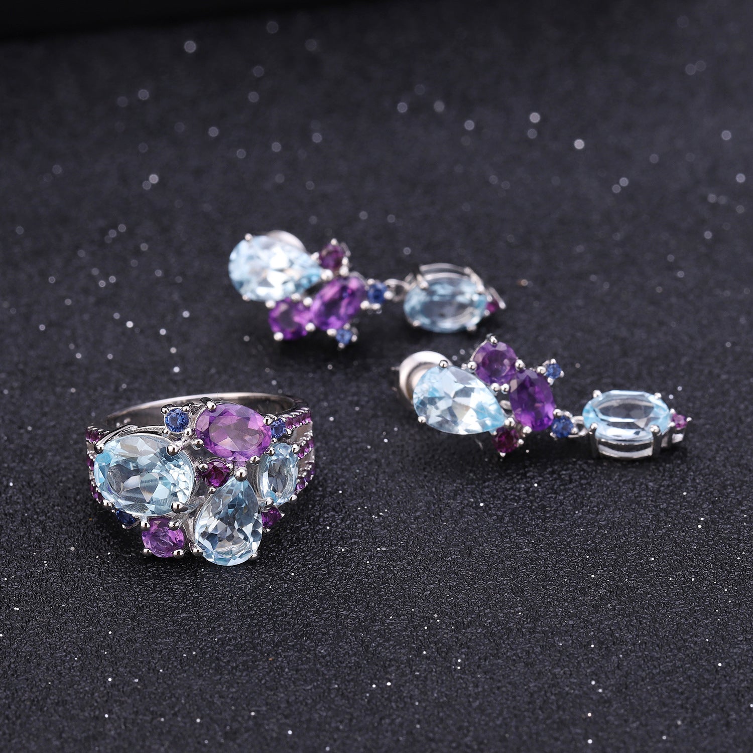 Natural Sky Blue Topaz Amethyst Earrings Banquet 925 Silver Earrings