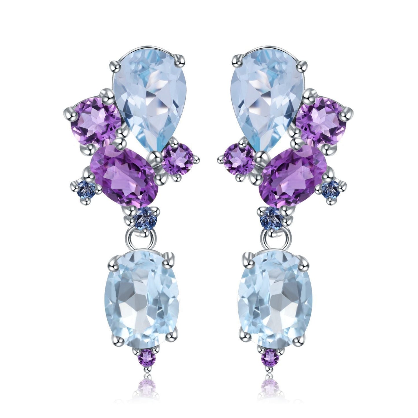 Natural Sky Blue Topaz Amethyst Earrings Banquet 925 Silver Earrings