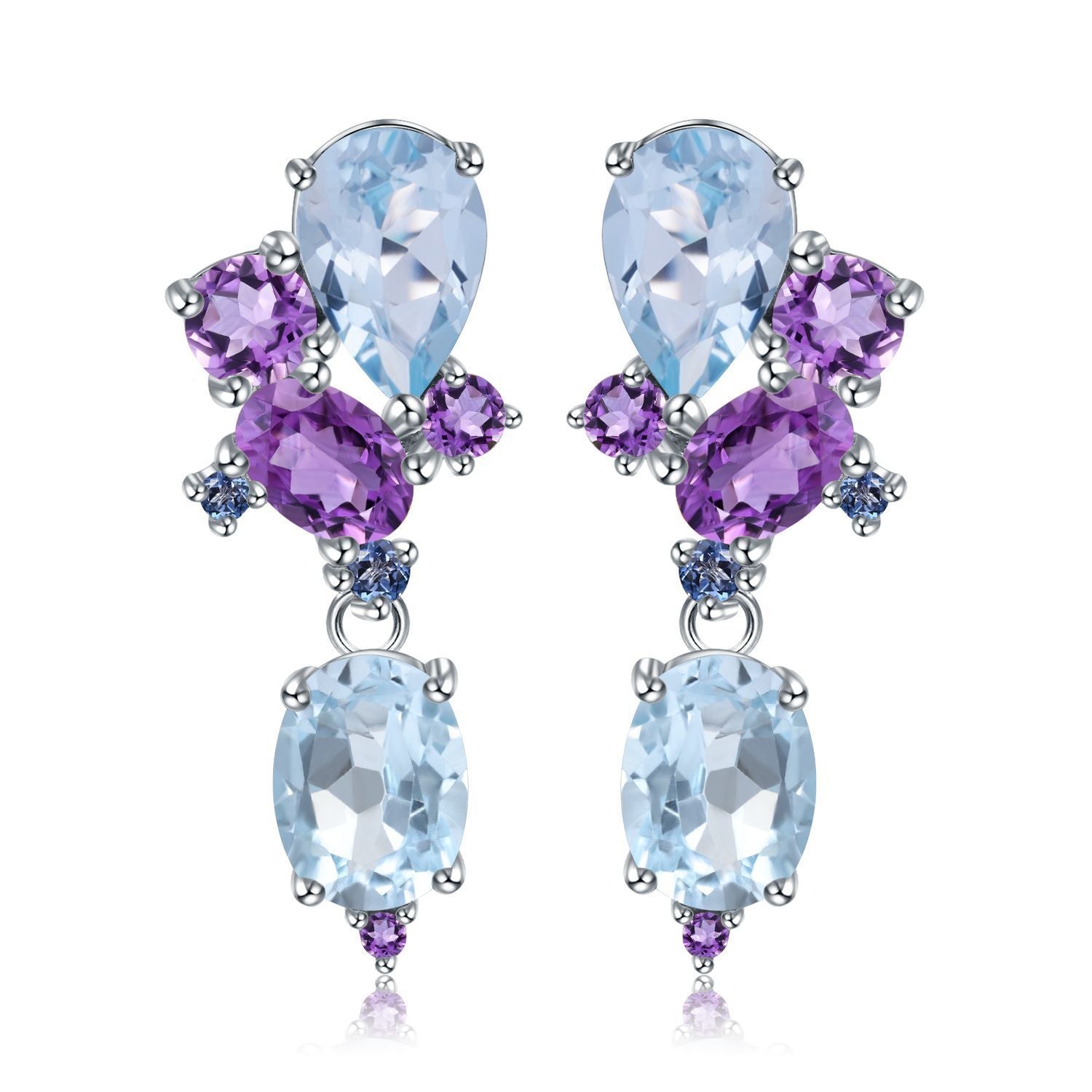 Natural Sky Blue Topaz Amethyst Earrings Banquet 925 Silver Earrings