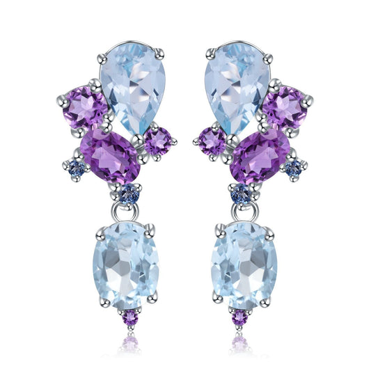 Natural Sky Blue Topaz Amethyst Earrings Banquet 925 Silver Earrings
