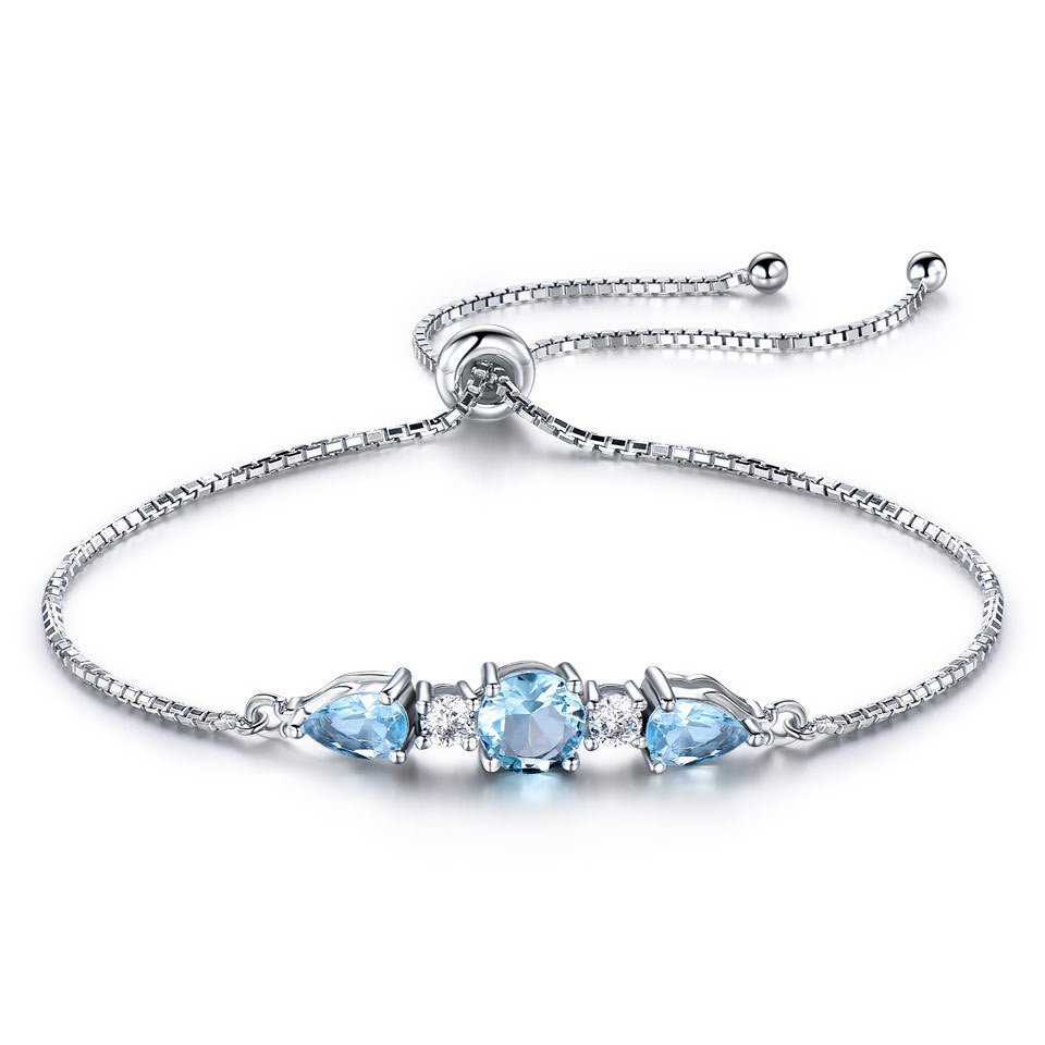 Natural Sky Blue Topaz Bracelet 925 Silver Adjustable Tennis Chain Gift for Her
