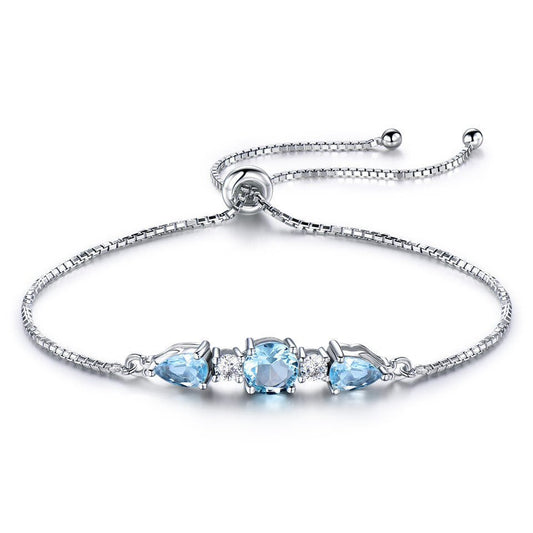 Natural Sky Blue Topaz Bracelet 925 Silver Adjustable Tennis Chain Gift for Her