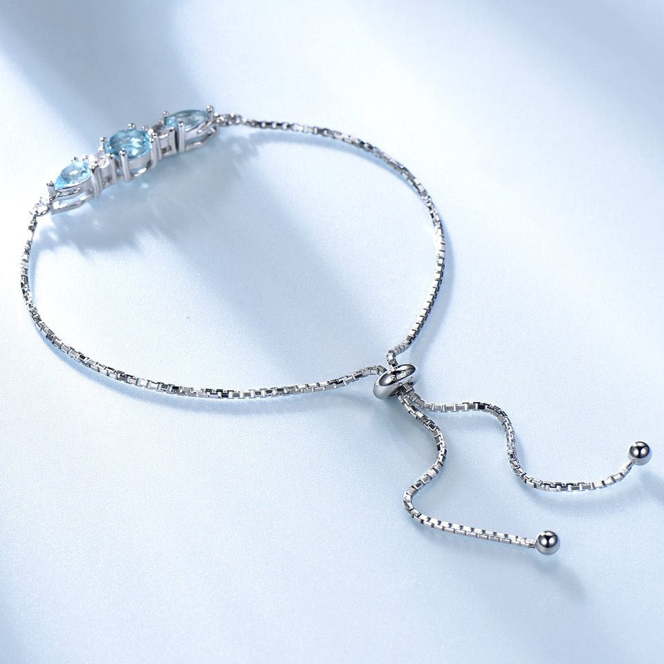 Natural Sky Blue Topaz Bracelet 925 Silver Adjustable Tennis Chain Gift for Her
