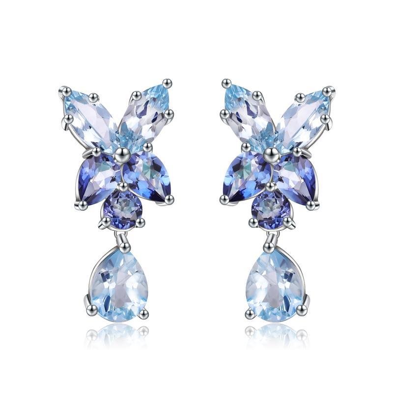 Natural Sky Blue Topaz Mystic Quartz Stud Earrings Vintage Design 925 Silver Gift for Her