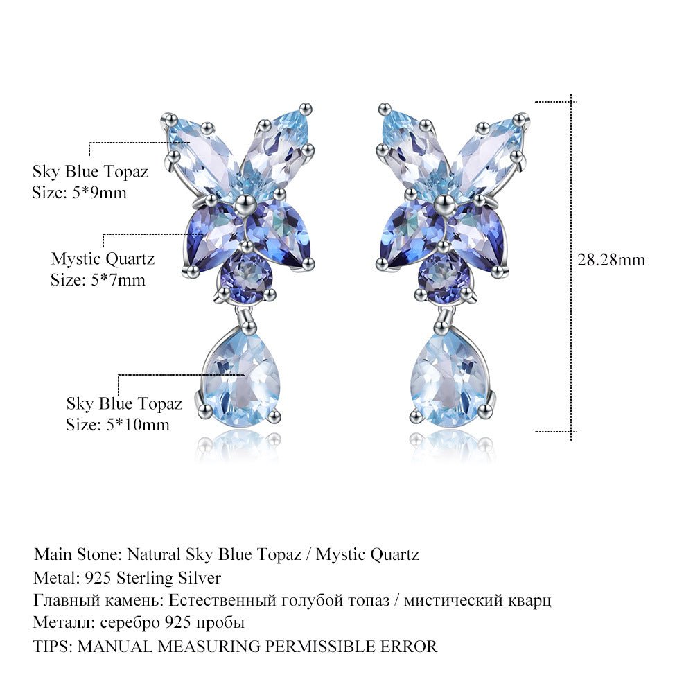 Natural Sky Blue Topaz Mystic Quartz Stud Earrings Vintage Design 925 Silver Gift for Her