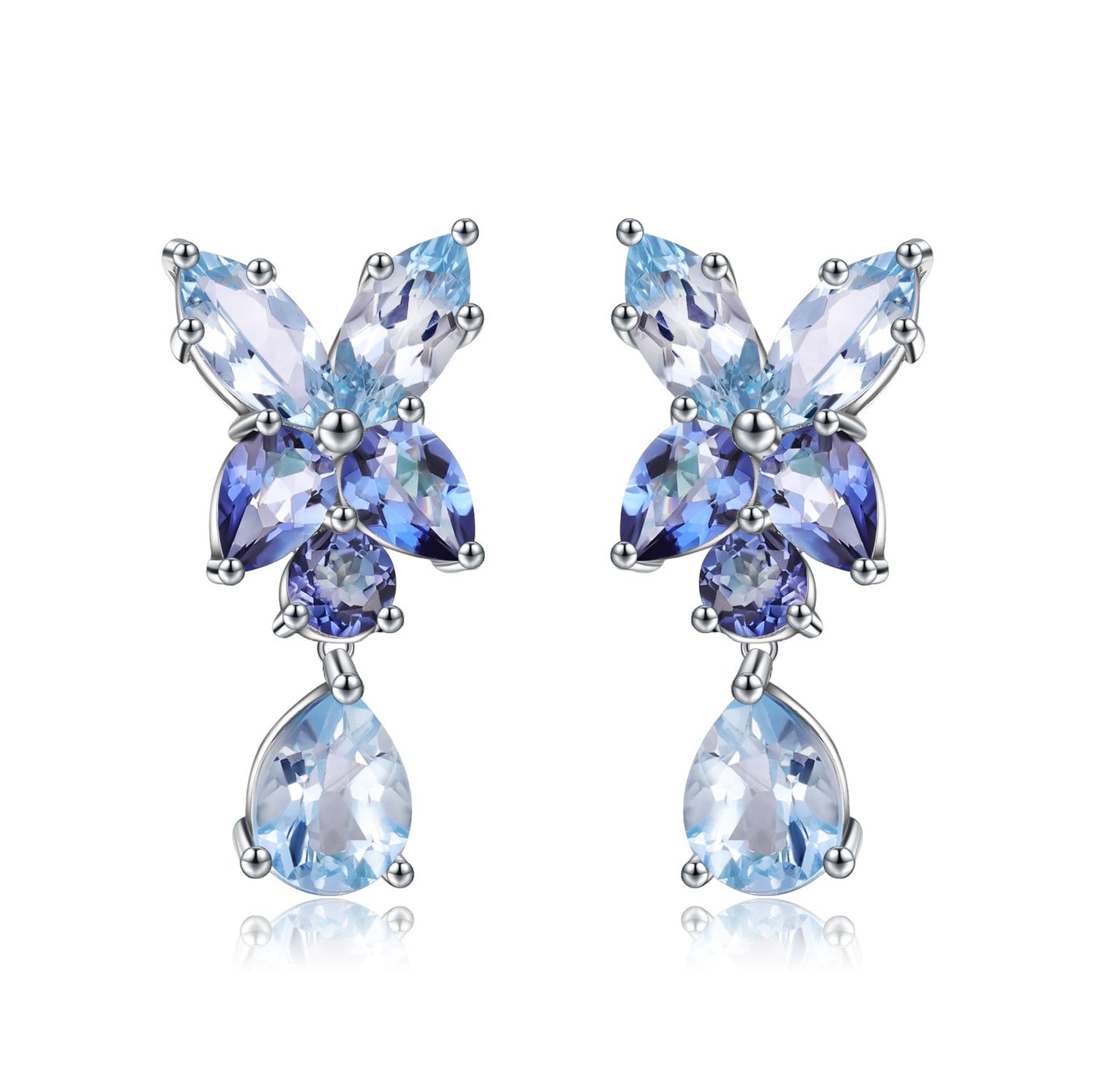 Natural Sky Blue Topaz Mystic Quartz Stud Earrings Vintage Design 925 Silver Gift for Her