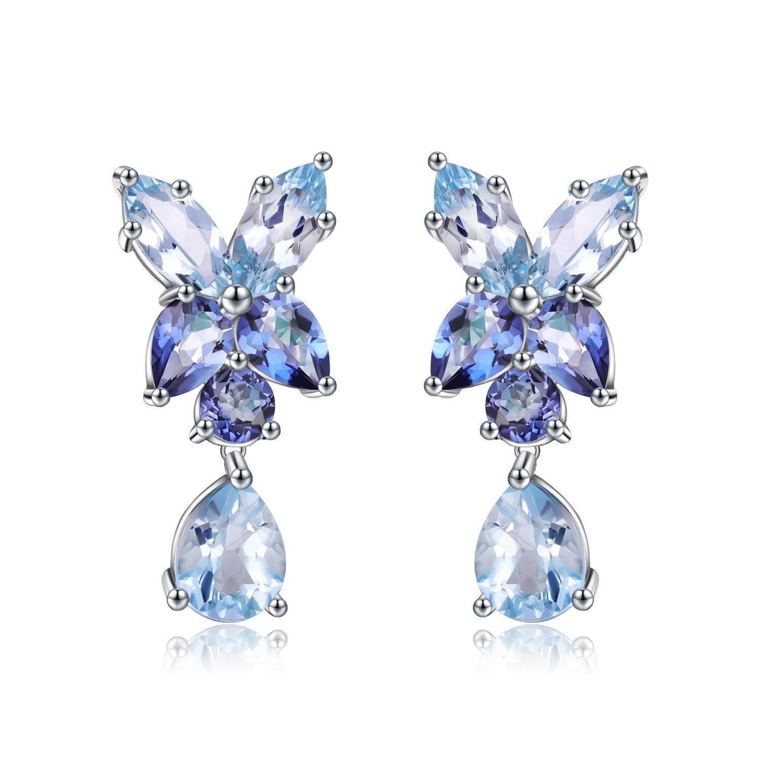 Natural Sky Blue Topaz Mystic Quartz Stud Earrings Vintage Design 925 Silver Gift for Her