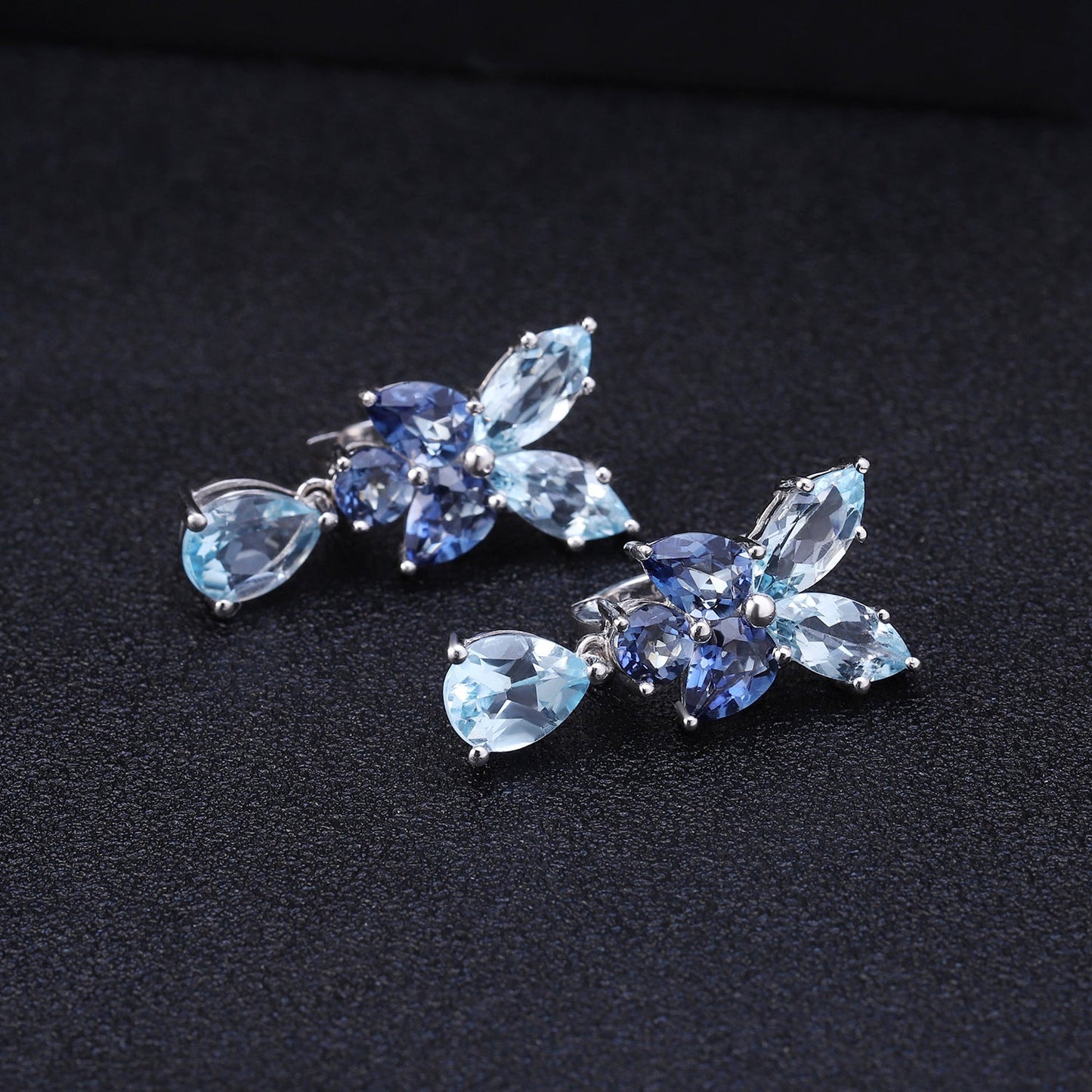 Natural Sky Blue Topaz Mystic Quartz Stud Earrings Vintage Design 925 Silver Gift for Her