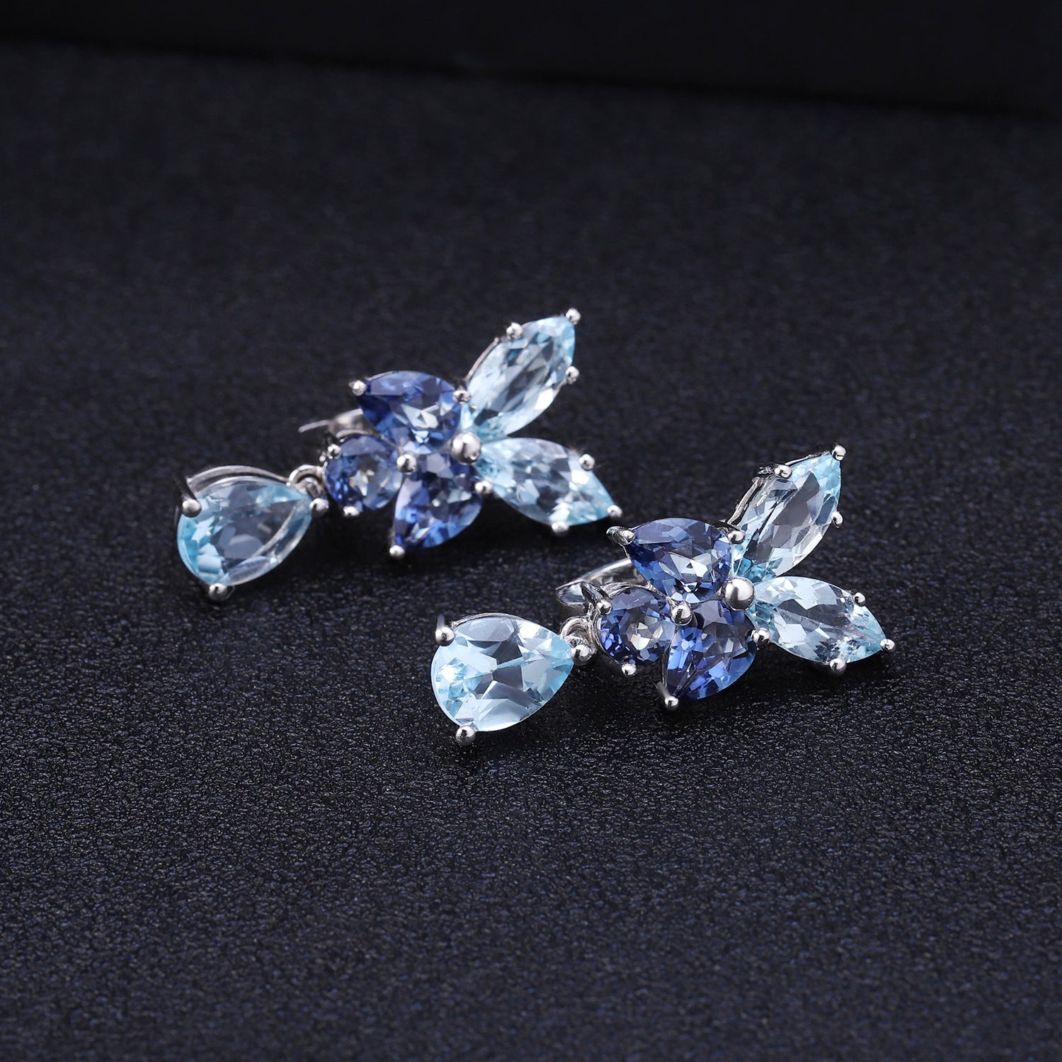 Natural Sky Blue Topaz Mystic Quartz Stud Earrings Vintage Design 925 Silver Gift for Her