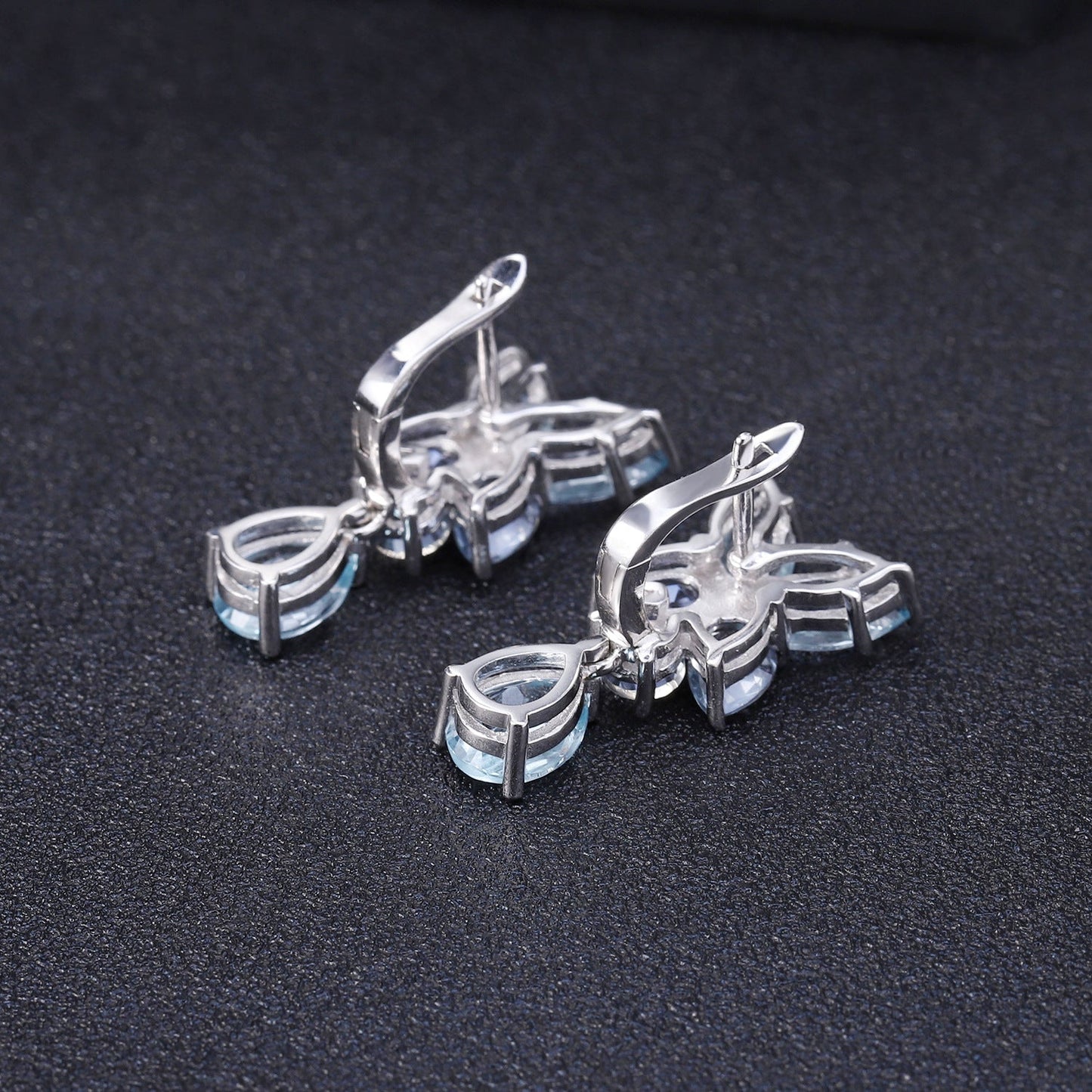 Natural Sky Blue Topaz Mystic Quartz Stud Earrings Vintage Design 925 Silver Gift for Her