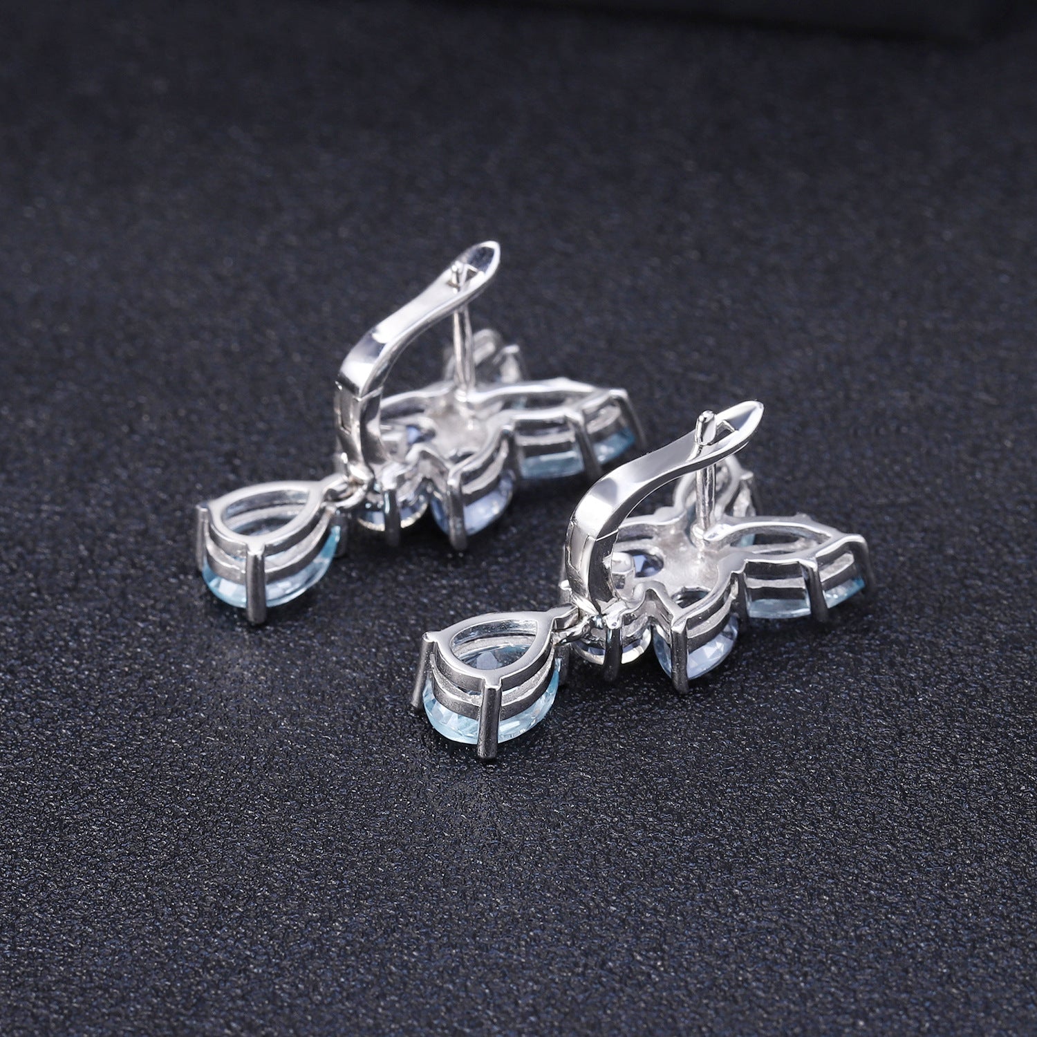 Natural Sky Blue Topaz Mystic Quartz Stud Earrings Vintage Design 925 Silver Gift for Her