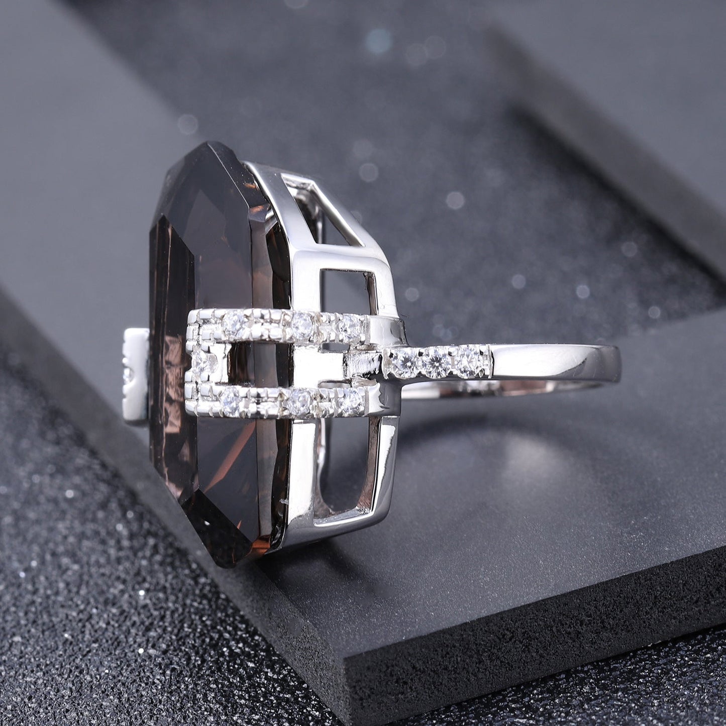 Natural Smoke Quarts Mystics Quarts Ring 925 Silver Irregular Large Carat Natural Gemstone Ring