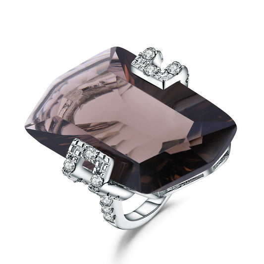 Natural Smoke Quarts Mystics Quarts Ring 925 Silver Irregular Large Carat Natural Gemstone Ring