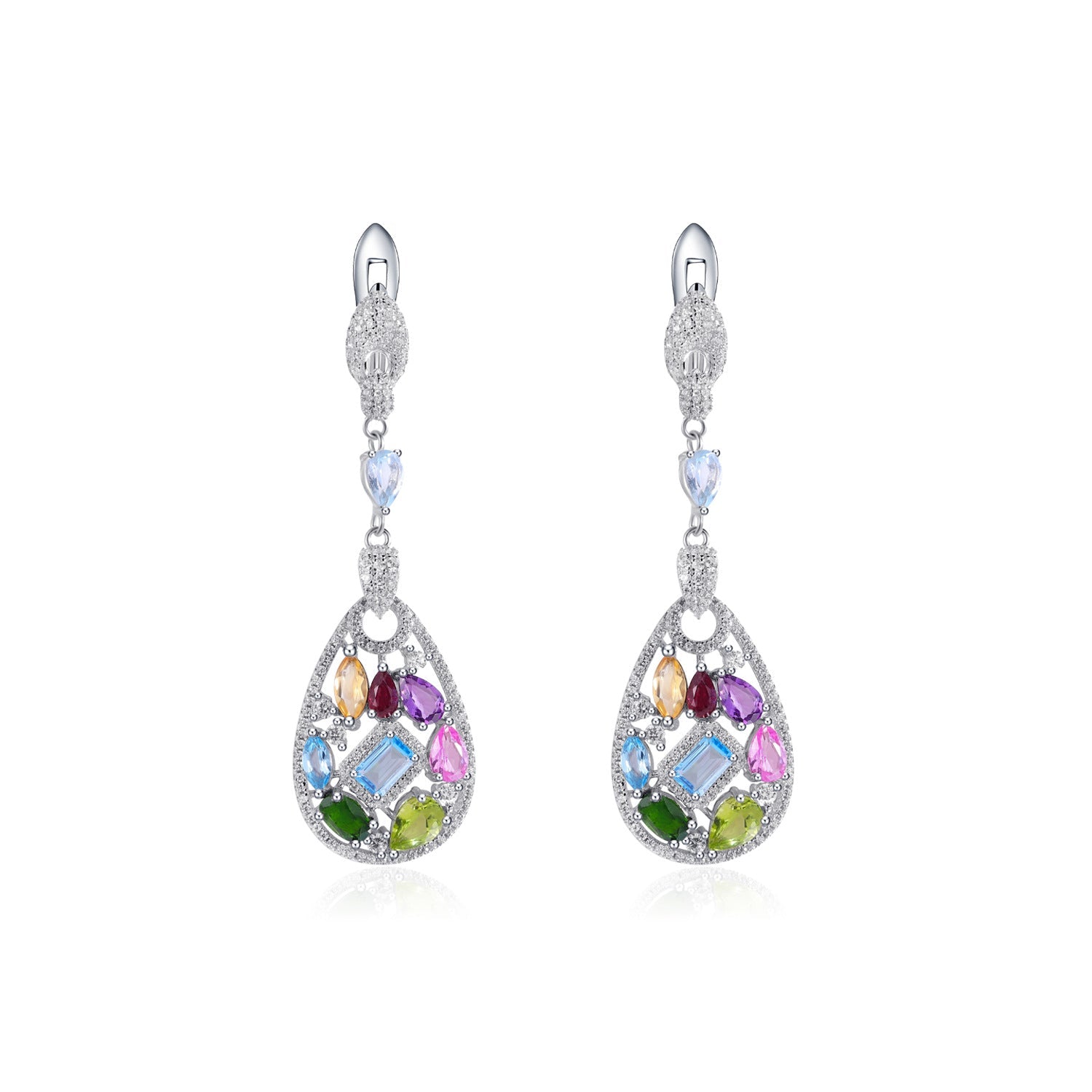 Natural Topaz Crystal Peridot Drop Huggies Earrings 925 Sterling Silver